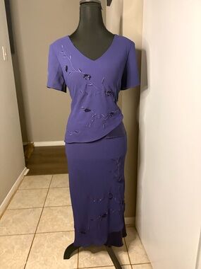 Y2K twee maximalist Studio I Purple Maxi Skirt and blouse Set with embroidery